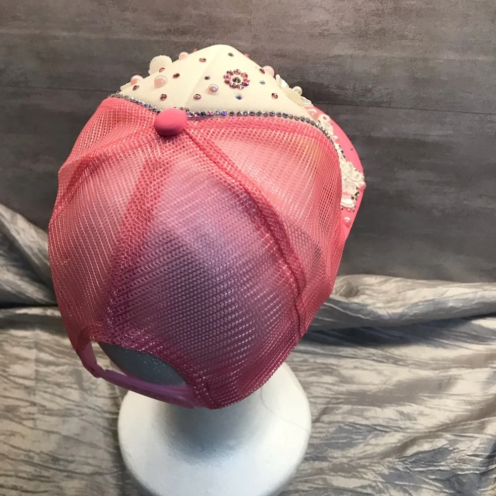 Embellished Pink and White Women’s Trucker Hat - Picture 9 of 11